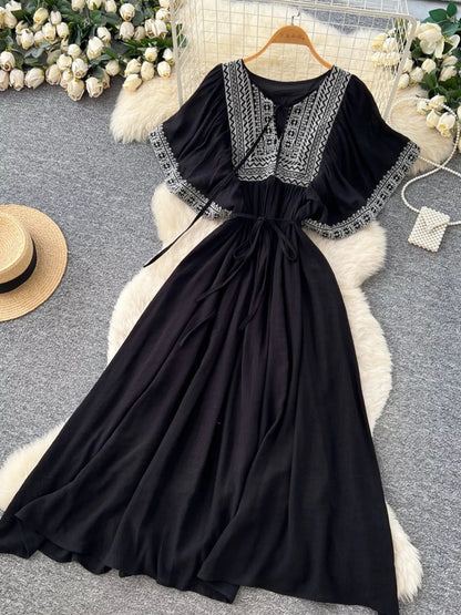 Tie Neck Short Sleeve Dress