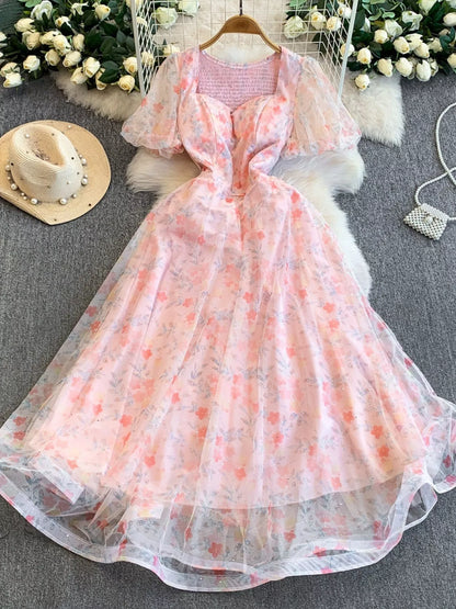 Sweetheart Neck Puff Sleeve Dress