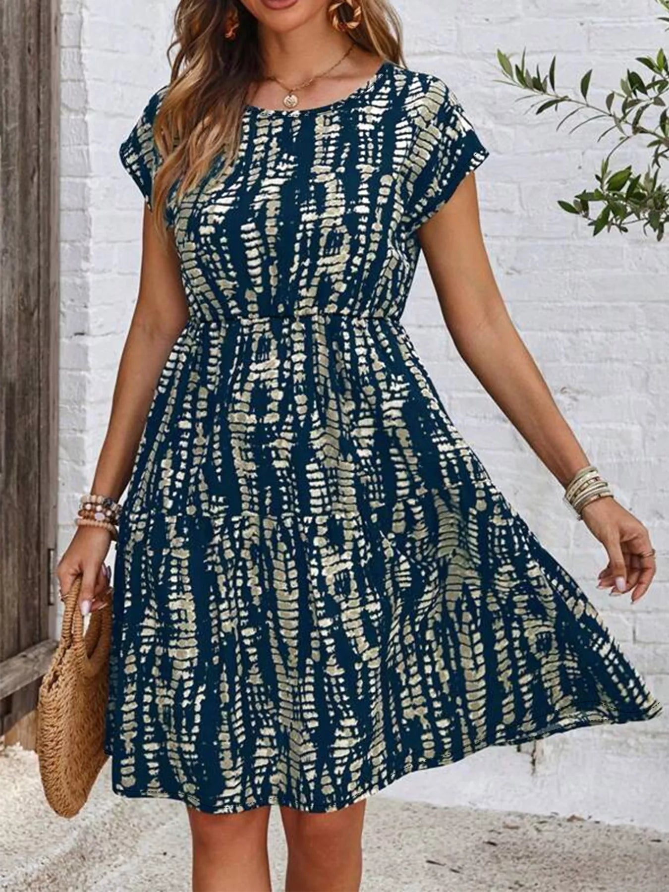 Plus Size Tie-Dye Ruffle Hem Casual Dress