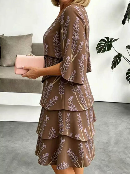 Full Size Floral Print Ruffle Hem Dress Plus Size