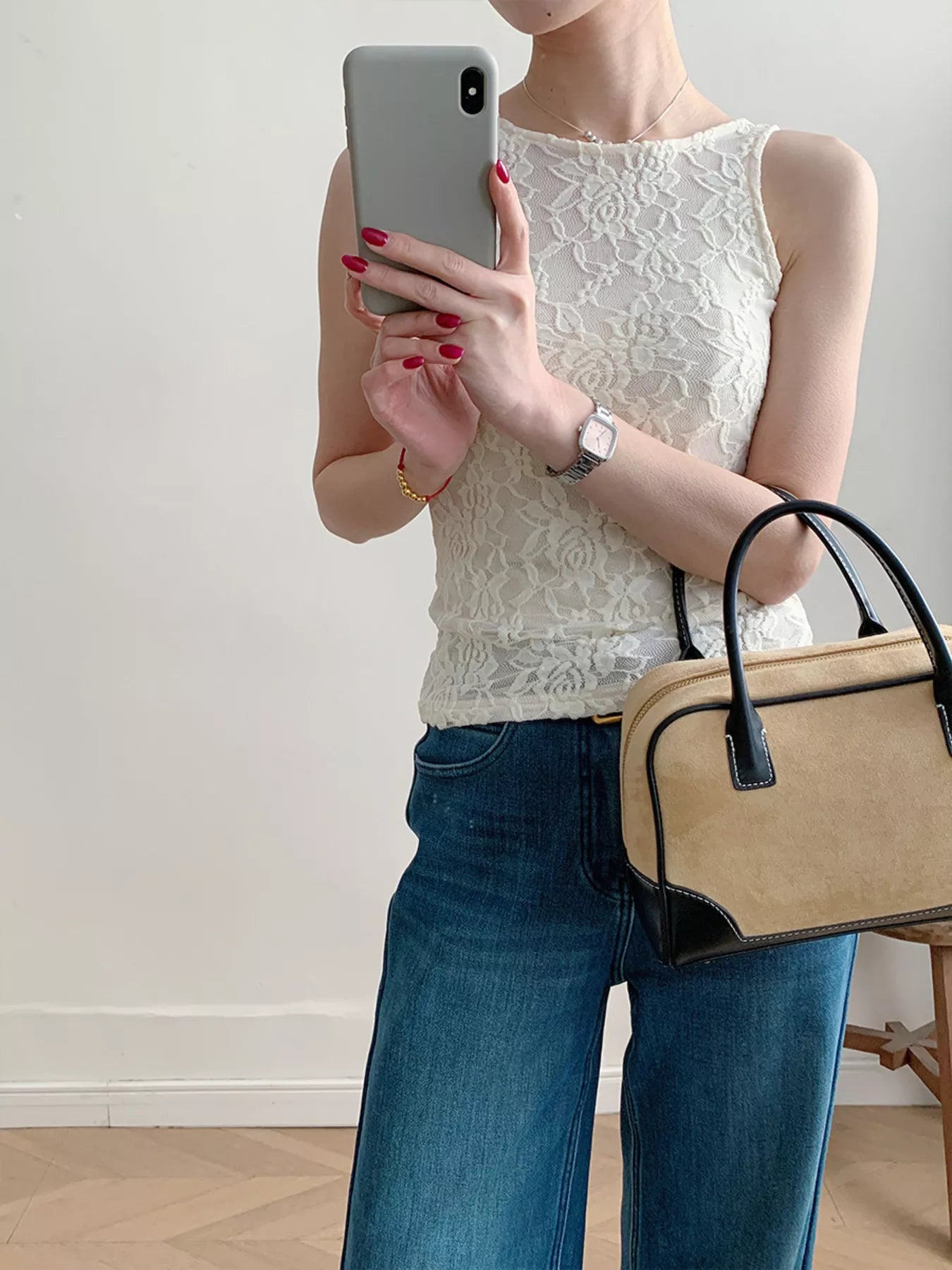 Lace Round Neck Long Sleeve Top