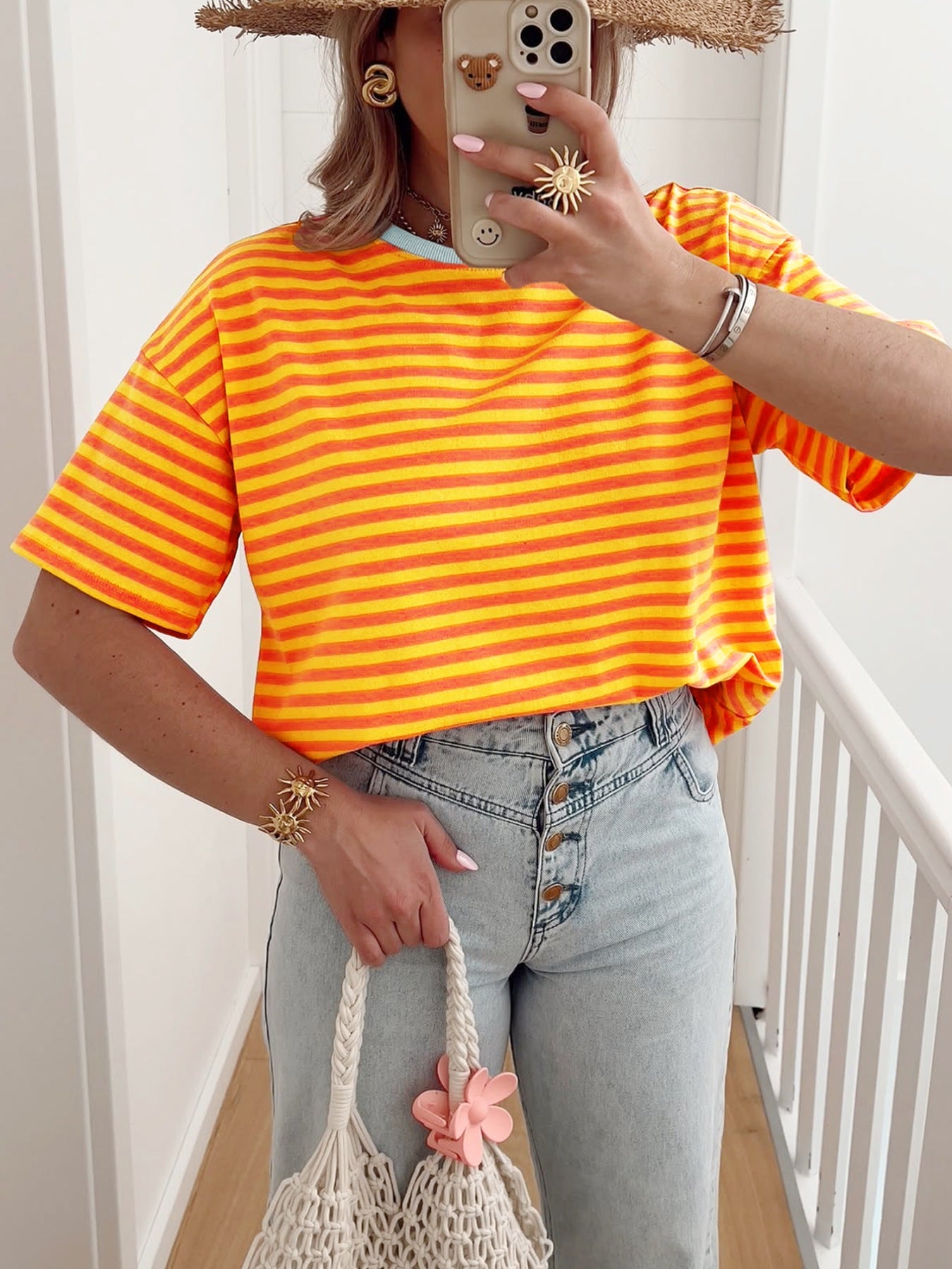 Striped Round Neck Casual T Shirt