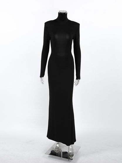 Backless Turtleneck Long Sleeve Bodycon Maxi Dress
