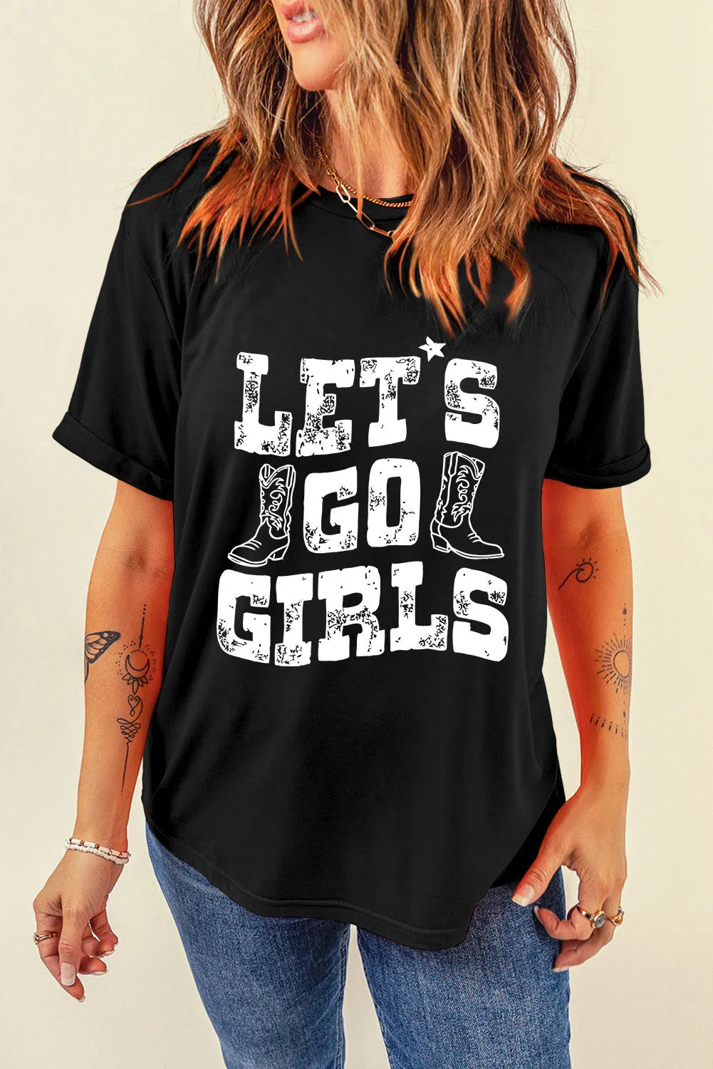 Letter Graphic Round Neck Short Sleeve T-Shirt - Lojy Shop