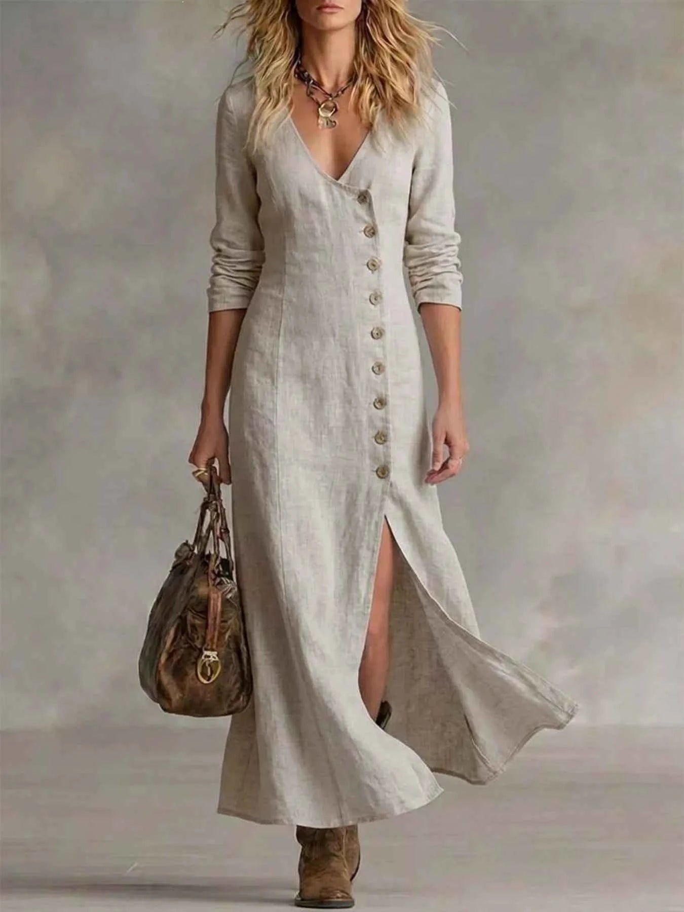 Full Size Button Front Slit Maxi Dress Plus Size