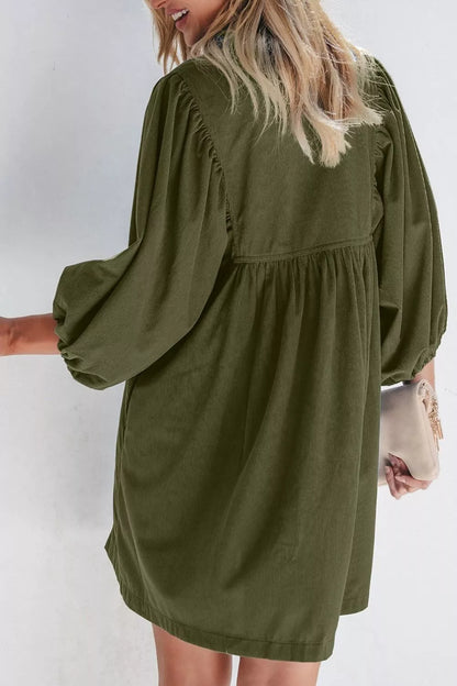 Corduroy Button-Down Babydoll Dress