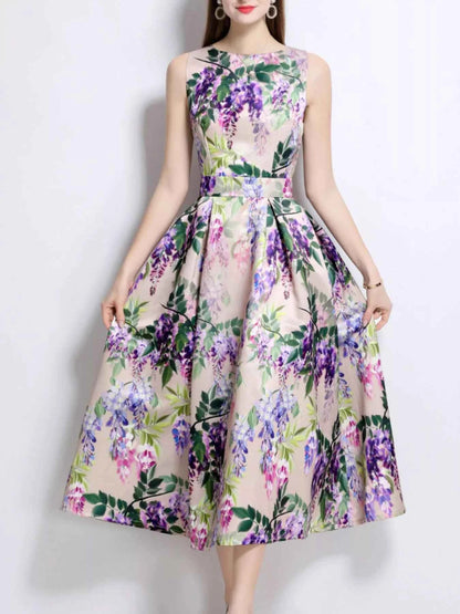 Floral Print Sleeveless Midi Dress