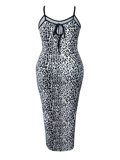 Plus Size Leopard Print Bodycon Maxi Dress