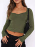 Long Sleeve Sweetheart Neck Crop T-Shirt