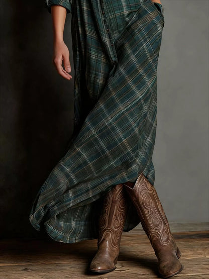 Full Size Plaid Button-Down Maxi Dress Plus Size