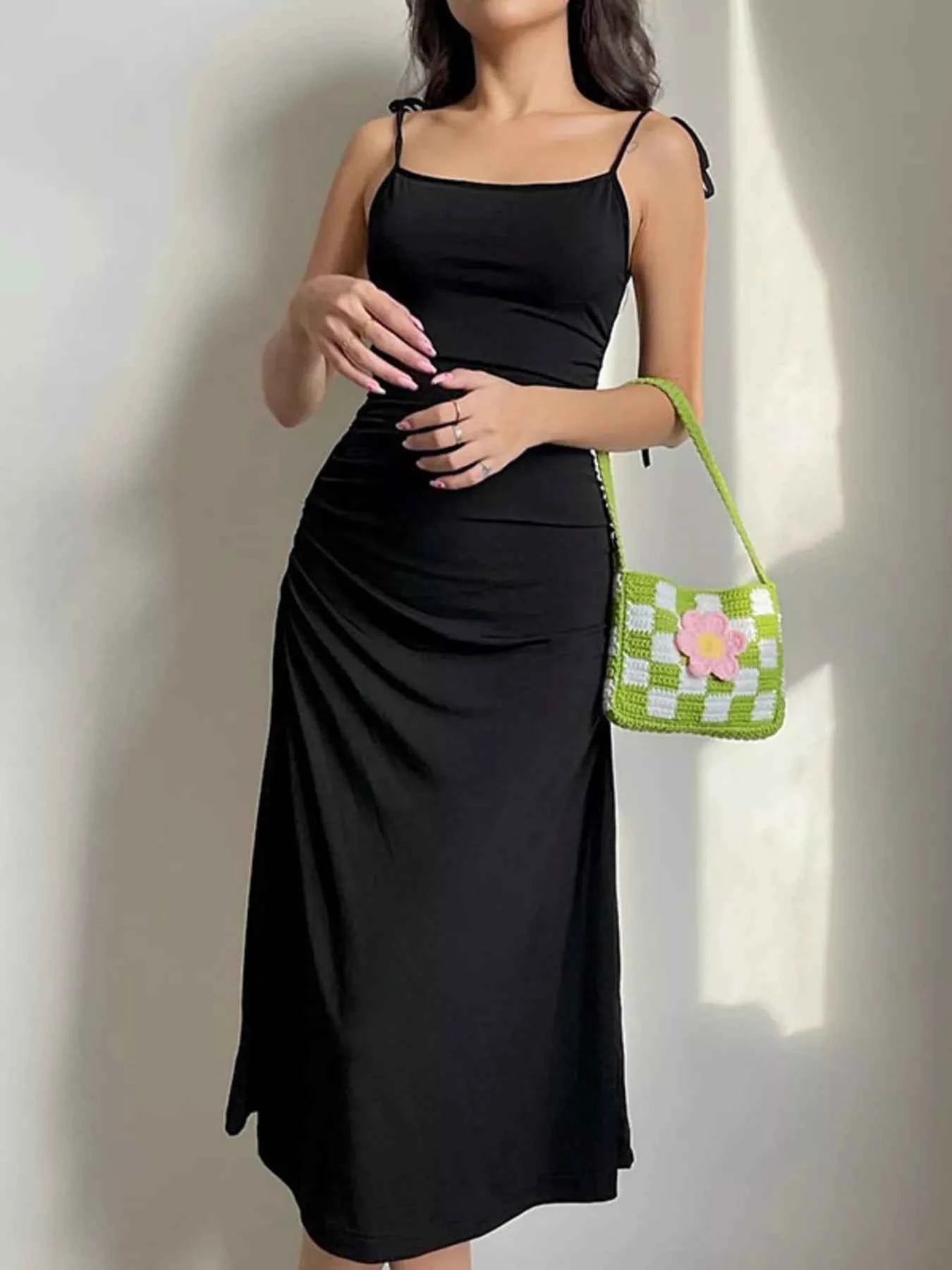 Ruched Tie Shoulder Midi Dress