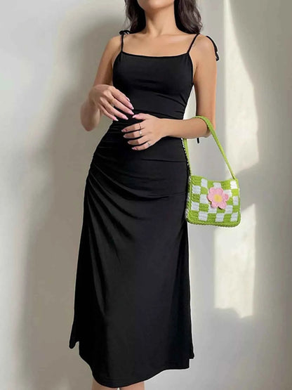 Ruched Tie Shoulder Midi Dress