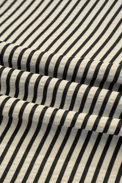Stripe V Neck Zip Front Cinched High Waist Midi Dress