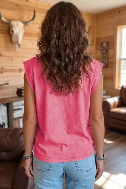 Washed Wild West Whiskey Print Sleeveless Muscle Top