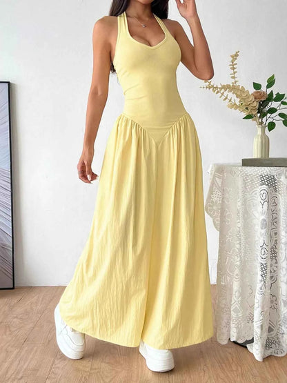 Halter Neck Ruched Maxi Dress