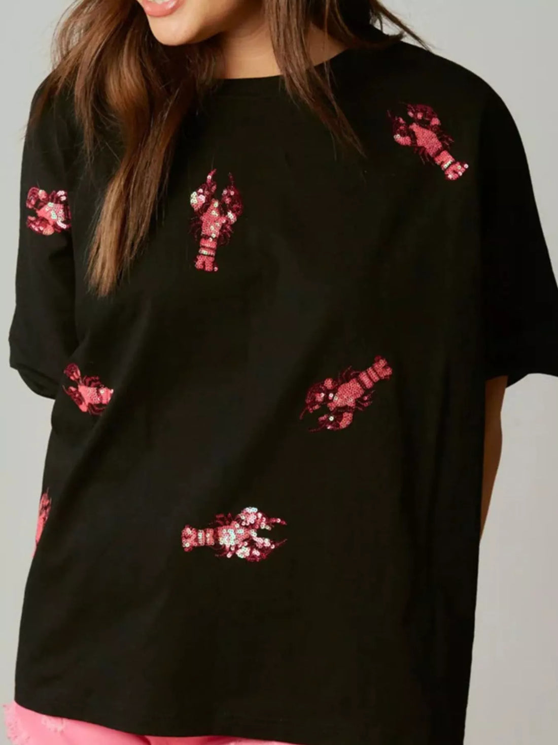 Sequin Lobster Round Neck T-Shirt