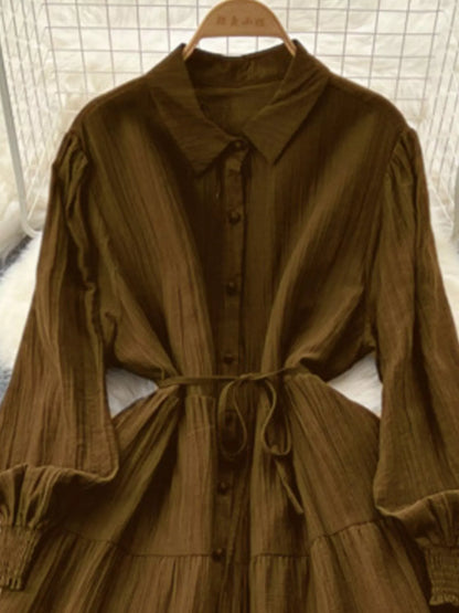 Button Down Tiered Long Sleeve Dress