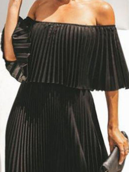 Full Size Off-Shoulder Pleated Maxi Dress Plus Size