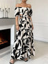 Off-Shoulder Cutout Leaf Print Maxi Dress