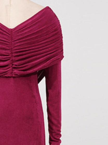 Ruched Draped Long Sleeve Maxi Dress