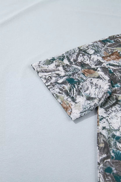 Abstract Woodland Print Tunic Henley T Shirt