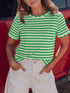 Striped Scallop-Trimmed Round Neck T-Shirt