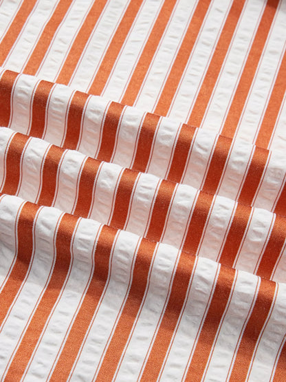 Stripe Pinched V Neck Turn-up Cuffs Shift Mini Dress