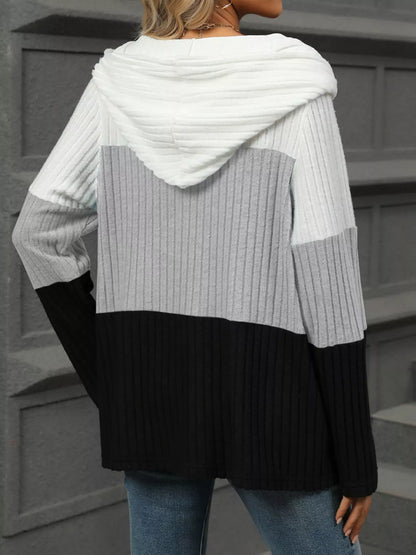 Color Block Half Zip Hooded Top