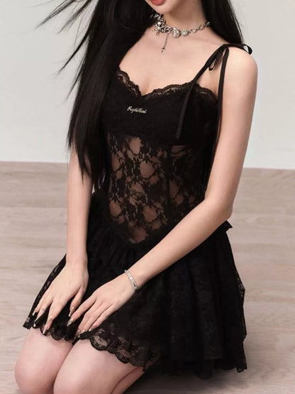 Lace Tie Shoulder Mini Dress