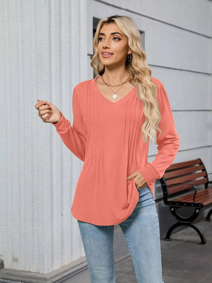 V-Neck Long Sleeve Relaxed Fit T-Shirt