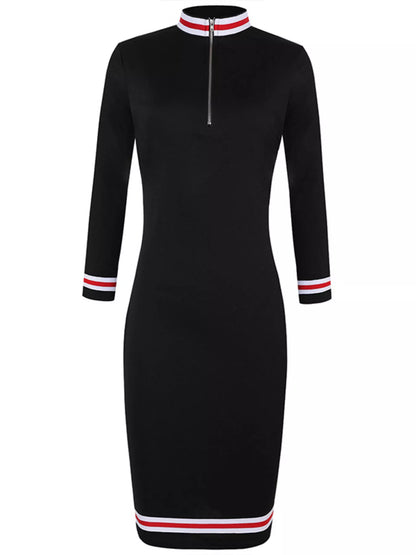 Striped Long Sleeve Bodycon Midi Dress