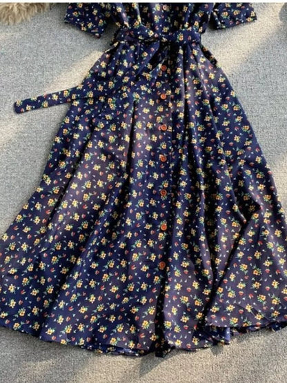Floral Print V-Neck Midi Dress