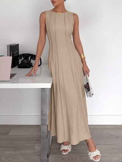 Round Neck Sleeveless Texture Maxi Dress