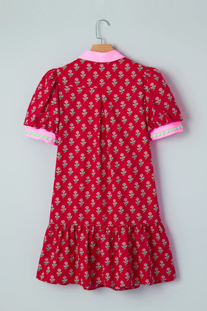 Floral Print Ruffle Hem Mini Dress