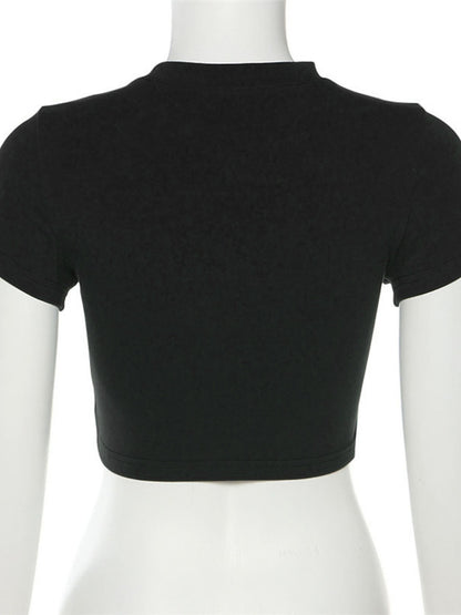 Letter Embroidered Cropped T-Shirt