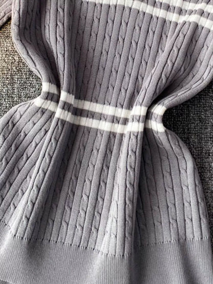 Striped Knit Polo Collar Top