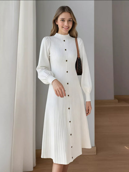 Ribbed Knit Mock Neck Midi Dress
