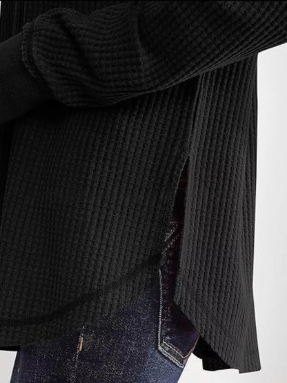 Slit Notched Long Sleeve T-Shirt