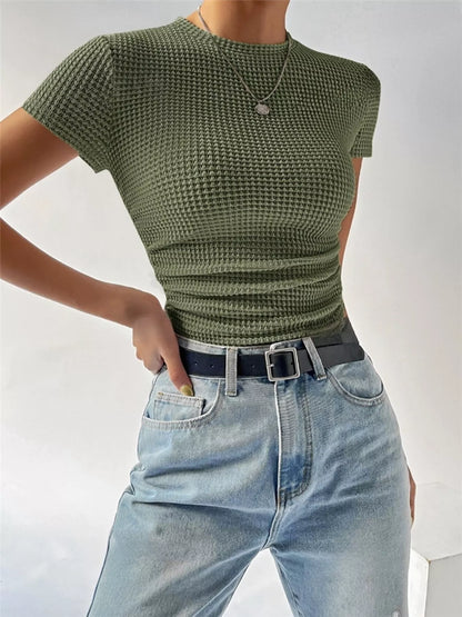 Textured Waffle Knit Slim Fit T-Shirt