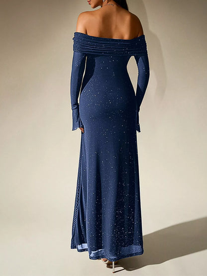 Glitter Off-Shoulder Maxi Dress