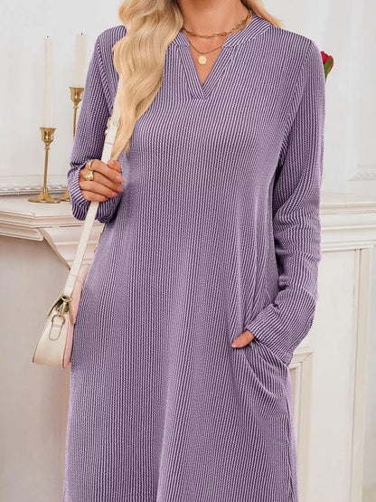 Casual Ribbed Knit Long Sleeve Dress