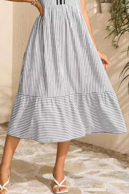 Striped Ruffle Sleeve Midi Dress