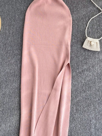 Knot Back Sleeveless Knit Bodycon Midi Dres