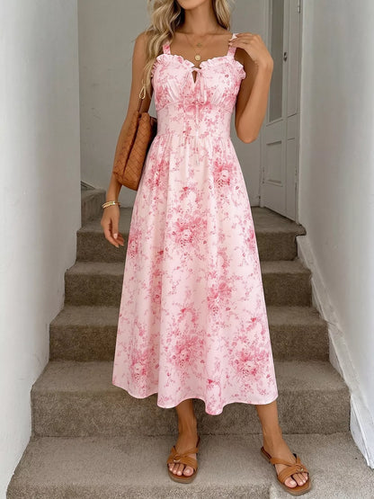 Floral Print Frill Trim Cami Dress