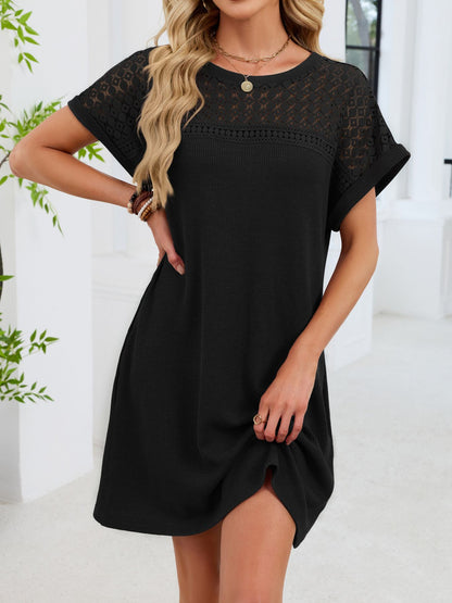Lace Round Neck Short Sleeve T-Shirt Dress