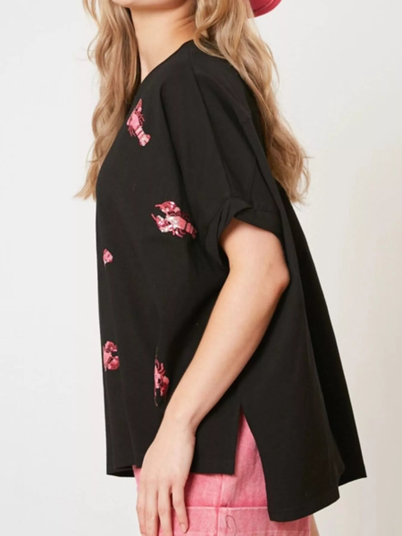 Sequin Lobster Round Neck T-Shirt