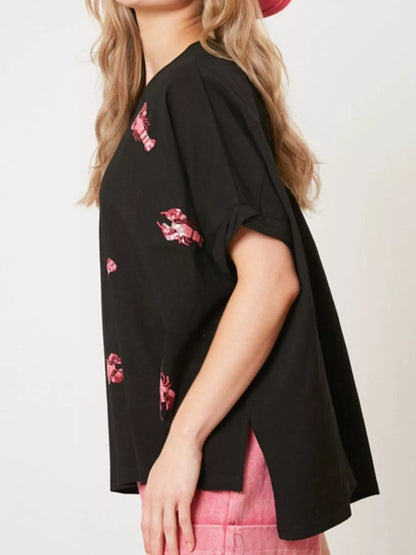 Sequin Lobster Round Neck T-Shirt
