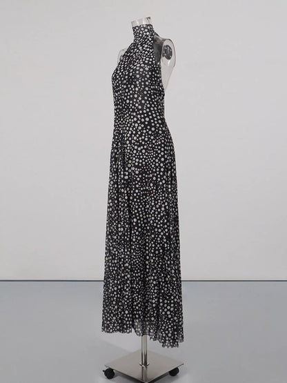 Halter Neck Polka Dot Maxi Dress
