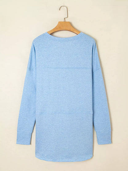 Notched Terry Long Sleeve Top