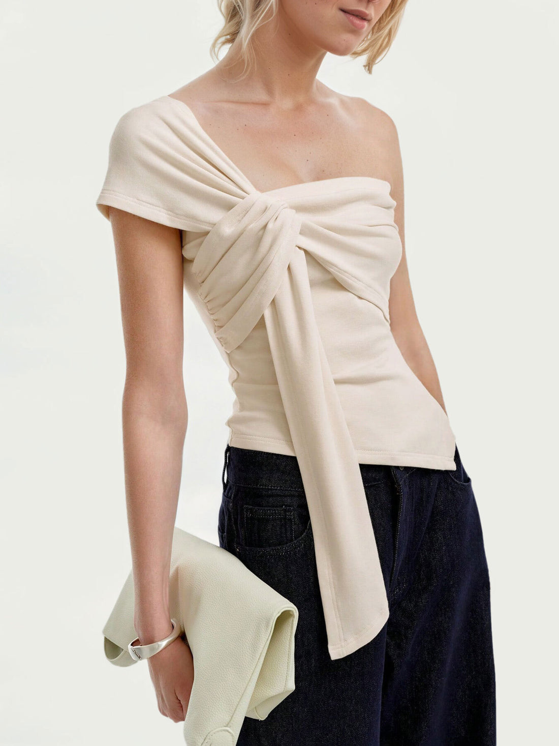 One-Shoulder Knot Detail T-Shirt